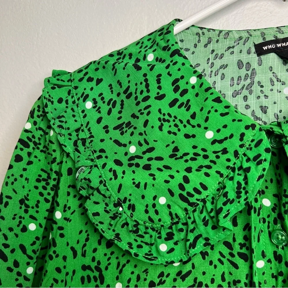 Who What Wear Long Sleeve Maxi Dress Size S Green Black White Dots Peter Pan - Picture 4 of 16